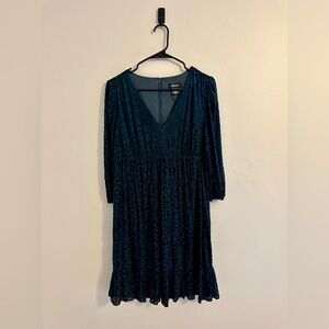 DKNY Green Velvet Burnout Dress 3/4 Length Sleeves